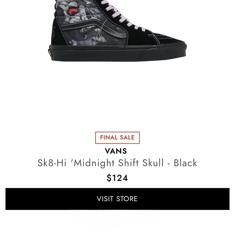 Vans Sk8-Hi Midnight Skull Black Sneakers 8.5m/10w